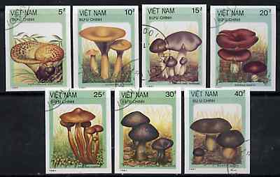 Vietnam 1987 Fungi imperf set of 7 cto used (very scarce with only a limited number issued thus) as SG 1156-62*, stamps on fungi