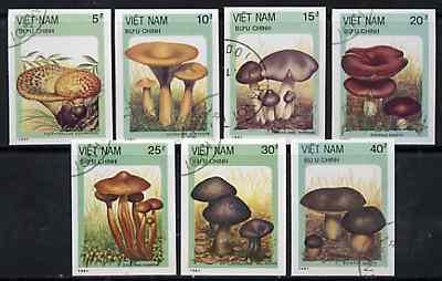 Vietnam 1987 Fungi imperf set of 7 cto used (very scarce with only a limited number issued thus) as SG 1156-62*, stamps on , stamps on  stamps on fungi