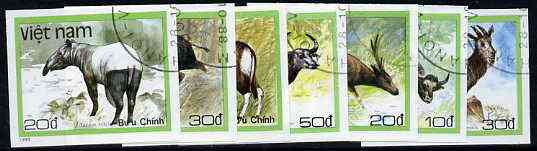 Vietnam 1988 Mammals imperf set of 7 cto used (very scarce with only a limited number issued thus) as SG 1216-22*, stamps on animals        deer      buffalo     tapir    bovine   boar