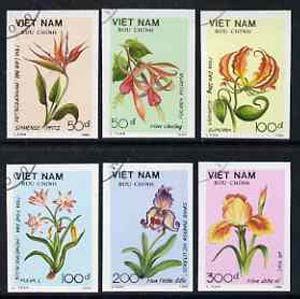 Vietnam 1989 Flowers imperf set of 6 cto used (very scarce with only a limited number issued thus) as SG 1331-36*, stamps on flowers, stamps on iris