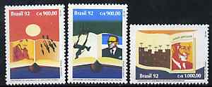 Brazil 1992 Book Day (Writers Centenaries) set of 3, SG 2558-60 unmounted mint*, stamps on books, stamps on literature