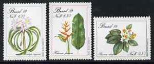 Brazil 1989 Endangered Plants set of 3, SG 2355-57 unmounted mint*, stamps on flowers