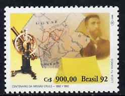 Brazil 1992 Luiz Crulss Exploration unmounted mint, SG 2561*, stamps on maps, stamps on explorers, stamps on tent