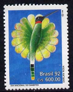 Brazil 1992 National Diabetics Day unmounted mint, SG 2547*, stamps on humming-birds, stamps on hummingbirds    health