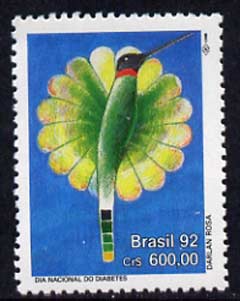 Brazil 1992 National Diabetics Day unmounted mint, SG 2547*, stamps on , stamps on  stamps on humming-birds, stamps on  stamps on hummingbirds    health