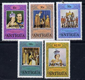 Barbuda 1978 Coronation 25th Anniversary perf 12 set of 5 from sheetlets (SG 415-19) unmounted mint, stamps on , stamps on  stamps on royalty      coronation