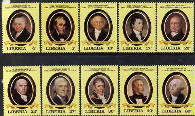 Liberia 1981 USA Presidents - 1st series unmounted mint set of 10, SG 1479-88, stamps on , stamps on  stamps on americana, stamps on  stamps on usa-presidents, stamps on lincoln