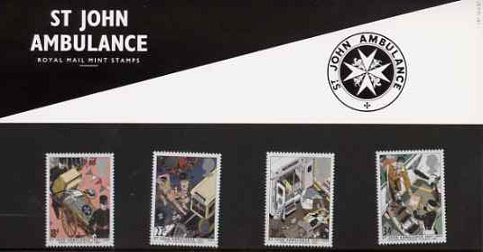 Great Britain 1987 Centenary of St John Ambulance Service set of 4 in official presentation pack, SG 1359-62, stamps on medical, stamps on ambulance, stamps on rescue, stamps on red cross, stamps on aviation