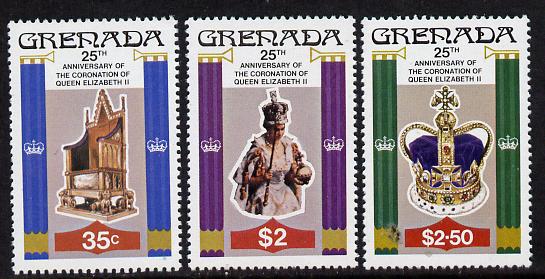 Grenada 1978 Coronation 25th Anniversary perf 14 set of 3 from sheets unmounted mint, SG 946-8, stamps on , stamps on  stamps on royalty      coronation