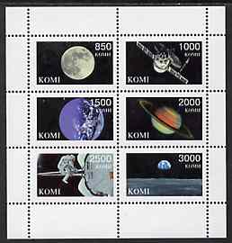 Komi Republic 1997 Space Exploration perf sheetlet containing complete set of 6 unmounted mint, stamps on , stamps on  stamps on space