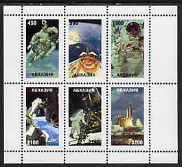 Abkhazia 1997 Space Exploration perf sheetlet containing complete set of 6 unmounted mint, stamps on , stamps on  stamps on space