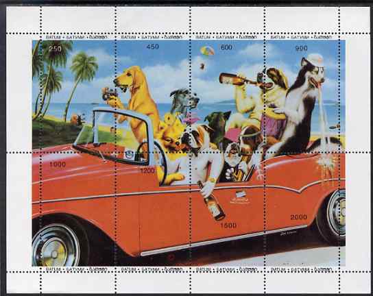 Batum 1996 Dogs Partying in Car composite sheetlet containing 8 values unmounted mint, stamps on , stamps on  stamps on dogs, stamps on  stamps on alcohol, stamps on  stamps on photography, stamps on  stamps on 