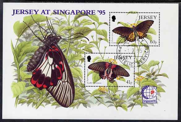 Jersey 1995 Butterflies perf m/sheet with Singapore 95 International Stamp Exhibition logo fine cto used, SG MS722, stamps on , stamps on  stamps on butterflies, stamps on  stamps on stamp exhibitions