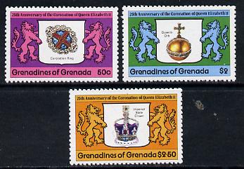 Grenada - Grenadines 1978 Coronation 25th Anniversary perf 12 set of 3 from sheetlets unmounted mint SG 272-4, stamps on , stamps on  stamps on royalty      coronation