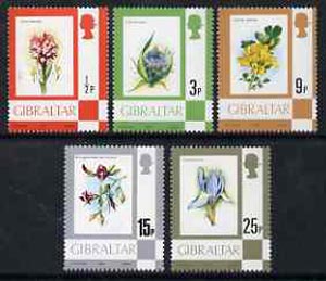 Gibraltar 1977 Flowers, the 1/2p, 3p, 9p & 25p values from def set unmounted mint, SG 374, 378, 382 & 386*, stamps on , stamps on  stamps on flowers, stamps on  stamps on iris, stamps on  stamps on orchids