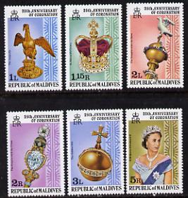 Maldive Islands 1978 Coronation 25th Anniversary perf 14 set of 6 from sheets (SG 755-60) unmounted mint, stamps on , stamps on  stamps on royalty      coronation