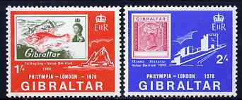 Gibraltar 1970 Philympia 1970 Stamp Exhibition set of 2 unmounted mint, SG 252-53*, stamps on stamp on stamp, stamps on stamp exhibitions, stamps on fish, stamps on castles   , stamps on stamponstamp