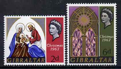 Gibraltar 1967 Christmas set of 2, SG 217-18 unmounted mint*, stamps on christmas