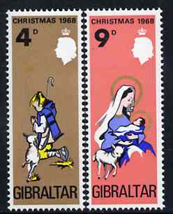 Gibraltar 1968 Christmas set of 2 unmounted mint, SG 231-22*, stamps on christmas