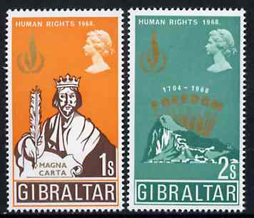 Gibraltar 1968 Human Rights Year set of 2, SG 229-30 unmounted mint*, stamps on human-rights