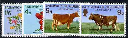 Guernsey 1970 Agriculture & Horticulture set of 4 unmounted mint, SG 36-39, stamps on , stamps on  stamps on agriculture, stamps on farming, stamps on cattle, stamps on bovine, stamps on tomatoes, stamps on flowers