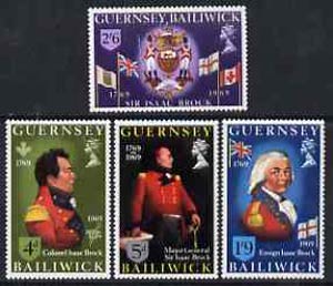 Guernsey 1969 Sir Isaac Brock set of 4 unmounted mint, SG 29-32, stamps on militaria, stamps on flags, stamps on arms, stamps on heraldry