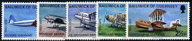 Guernsey 1973 50th Anniversary of Air Service set of 5, SG 84-88 unmounted mint*, stamps on , stamps on  stamps on aviation