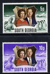 Falkland Islands Dependencies - South Georgia 1972 Silver Wedding set of 2 unmounted mint, SG 36-7, stamps on royalty      penguin   birds     silver wedding