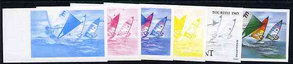 St Vincent - Grenadines 1985 Tourism Watersports 35c (Windsurfing) set of 6 imperf progressive proofs comprising the 4 individual colours plus 2 & 3 colour composites (as...