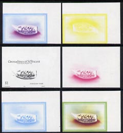 St Vincent - Grenadines 1986 Handicrafts $1 (Scrimshaw work) set of 6 imperf progressive proofs comprising the 4 individual colours plus 2 and 3-colour composites (as SG 466) unmounted mint, stamps on , stamps on  stamps on crafts    