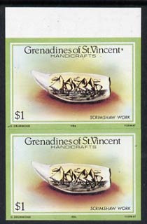 St Vincent - Grenadines 1986 Handicrafts $1 (Scrimshaw work) imperf pair (SG 465var) unmounted mint, stamps on crafts