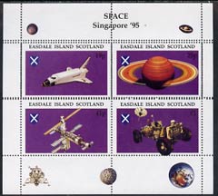 Easdale 1995 'Singapore 95' Stamp Exhibition (Space Exploration) sheetlet containing perf set of 4 with perforations misplaced and partly doubled unmounted mint, stamps on , stamps on  stamps on space