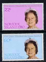 Norfolk Island 1980 Queen Mother 80th Bday set of 2 unmounted mint, SG 252-3, stamps on royalty, stamps on queen mother, stamps on 80th