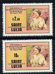 St Lucia 1980 Queen Mother 80th B'day set of 2 unmounted mint SG 534-5, stamps on , stamps on  stamps on royalty, stamps on  stamps on queen mother, stamps on  stamps on 80th