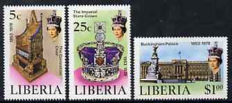 Liberia 1978 Coronation 25th Anniversary set of 3 unmounted mint, SG 1348-50*, stamps on royalty, stamps on coronation