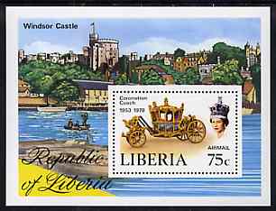 Liberia 1978 Coronation 25th Anniversary perf m/sheet (Coronation Coach & Windsor Castle) unmounted mint SG MS 1351, stamps on royalty, stamps on coronation, stamps on castle