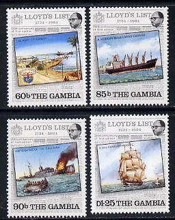 Gambia 1984 Lloyds List  set of 4 unmounted mint, SG 549-52, stamps on ships, stamps on newspapers, stamps on shipwrecks