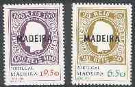 Portugal - Madeira 1980 112th Anniversary of First Overprinted Stamps set of 2, SG 169-70 unmounted mint*, stamps on stamp centenary, stamps on stamp on stamp, stamps on stamponstamp