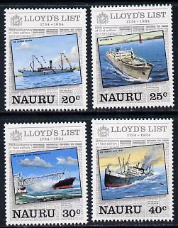 Nauru 1984 Lloyds List unmounted mint set of 4, SG 295-8, stamps on , stamps on  stamps on newspapers, stamps on  stamps on ships, stamps on  stamps on shipwrecks