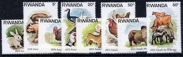 Rwanda 1978 Stock Rearing Year - Farm Animals set of 8 unmounted mint, SG 903-10*, stamps on , stamps on  stamps on animals   goats   geese    ducks     oxen     sheep   ovine     bovine     pigs