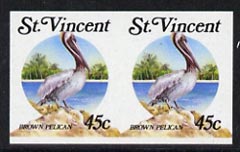 St Vincent 1988 Brown Pelican 45c imperf horiz pair unmounted mint, SG 1132var, stamps on birds    pelican