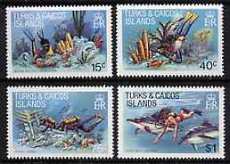 Turks & Caicos Islands 1981 Diving Perf set of 4 unmounted mint, SG 660-63*, stamps on , stamps on  stamps on marine-life, stamps on  stamps on scuba-diving, stamps on  stamps on whales, stamps on  stamps on dolphins