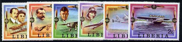 Liberia 1978 Progress in Aviation perf set of 6 unmounted mint, SG 1327-32*, stamps on , stamps on  stamps on aviation    shuttle