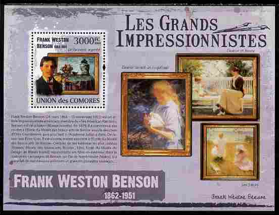 Comoro Islands 2009 The Impressionists - Frank Weston Benson perf souvenir sheet unmounted mint, stamps on , stamps on  stamps on arts