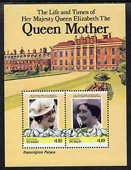 Tuvalu - Nukufetau 1985 Life & Times of HM Queen Mother (Leaders of the World) m/sheet showing Kensington Palace unmounted mint, stamps on , stamps on  stamps on royalty, stamps on  stamps on queen mother