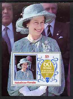 Tuvalu - Nukufetau 1986 Queen Elizabeth 60th Birthday $5 m/sheet unmounted mint, stamps on royalty     60th birthday
