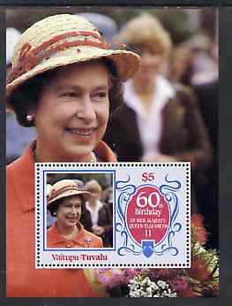 Tuvalu - Vaitupu 1986 Queen Elizabeth 60th Birthday $5 m/sheet unmounted mint, stamps on royalty, stamps on 60th birthday