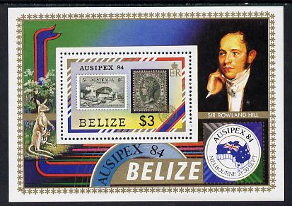 Belize 1984 Ausipex Stamp Exhibition m/sheet unmounted mint (SG MS 798), stamps on bridges    postal  stamp on stamp   animals    kangaroo    civil engineering     stamp exhibitions, stamps on stamponstamp
