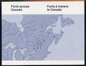 Canada 1983 Forts complete set of 10 (SG 1090a) in $3.20 booklet (blue cover)  SB93, stamps on buildings   militaria    maps    forts