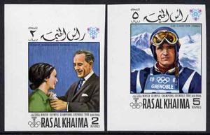 Ras Al Khaima 1968 Grenoble Winter Olympics imperf set of 2 unmounted mint,, Mi 345B-346B, stamps on olympics